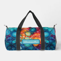 Vibrant Blue Orange Pink Alcohol Ink Splatter