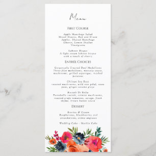 Vibrant Blue Orange Red Botanical Menu