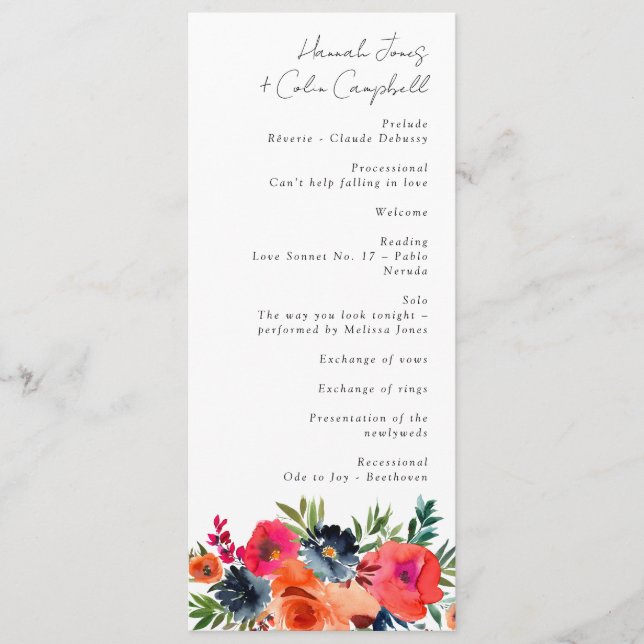 Vibrant Blue Orange Red Botanical Program (Front)