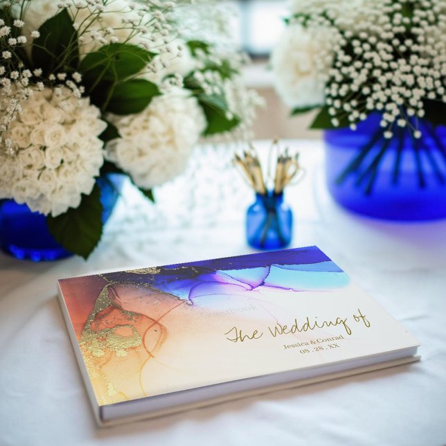 Vibrant Blue Orange Wedding Guest Book (Vibrant Blue Orange Wedding Guest Book.)