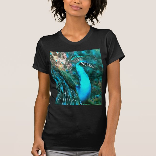 Vibrant Blue Peacock In With Fanned Tail T-Shirt (Front)