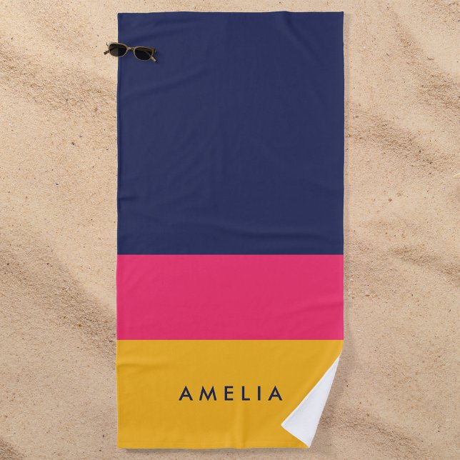 Vibrant Blue Pink Yellow Colour Block Beach Towel (Creator Uploaded)