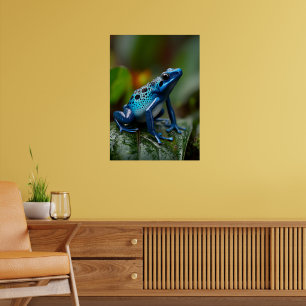 Vibrant Blue Poison Dart Frog in Rainforest Poster