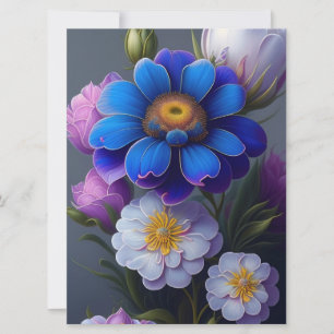 Vibrant Blue, Purple Fantasy Garden Flowers  Card