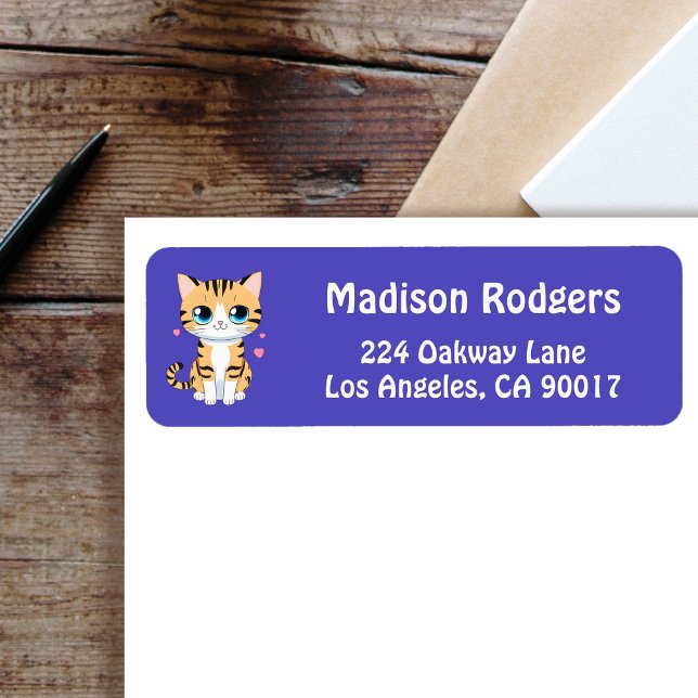 Vibrant Blue Return Address Labels for Cat Lovers ("Pawsitively Adorable! 🐾💙)