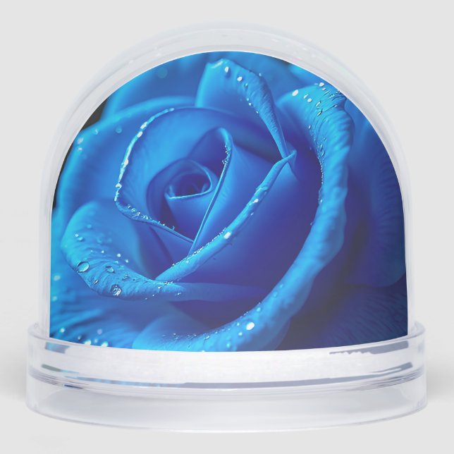 Vibrant Blue Rose with water drops Snowglobe (Front)