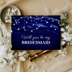 Vibrant Blue Silk Will You Be My Bridesmaid Postcard