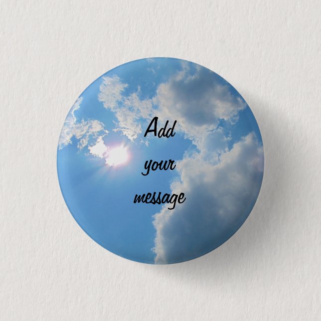 Vibrant blue sky with sun and clouds photo 3 cm round badge (Front)