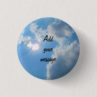 Vibrant blue sky with sun and clouds photo 3 cm round badge