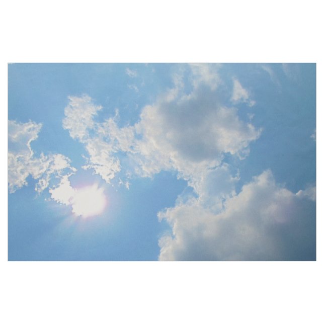 Vibrant blue sky with sun and clouds photo fabric (Yard)