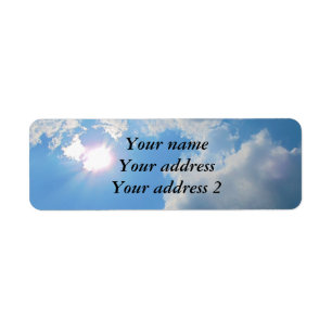 Vibrant blue sky with sun and clouds photo return address label