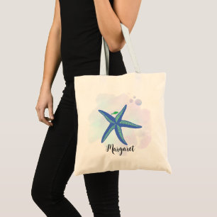 Vibrant Blue Star Fish Personalised name Tote Bag