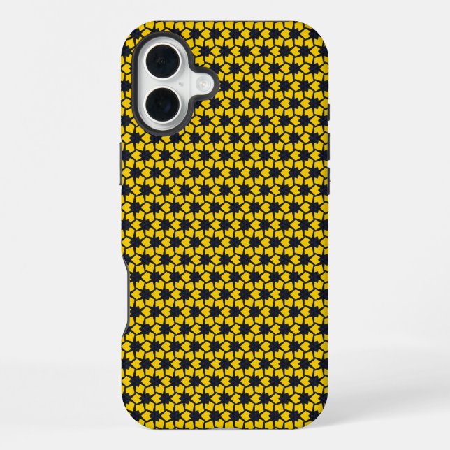 Vibrant Blue Star Pattern on Yellow Background iPhone Case (Back)