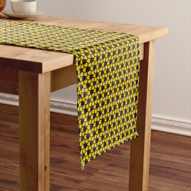 Vibrant Blue Star Pattern on Yellow Background Short Table Runner (In Situ)