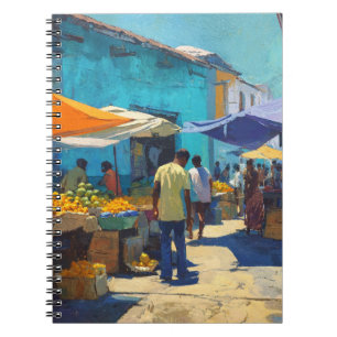 Vibrant Blue Street Market Painting Notebook