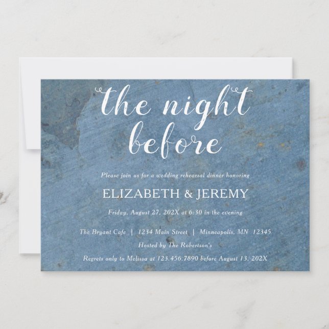 Vibrant Blue Textured Rehearsal Dinner Invitation (Front)