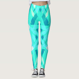 Vibrant Blue Turquoise Green White Gym Exercise Leggings