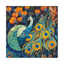 Vibrant Blue water colour Peacock