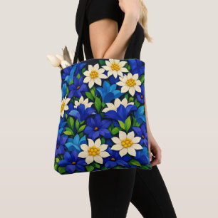 Vibrant Blue & White Floral  Tote Bag