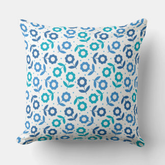 Vibrant Blue White Modern Floral Pattern for Couch Cushion
