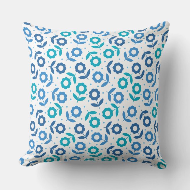 Vibrant Blue White Modern Floral Pattern for Couch Cushion (Front)