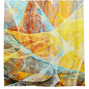 Vibrant Blue & Yellow: Abstract Art Texture Shower Curtain