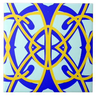 Vibrant blue & yellow classic pattern ceramic tile