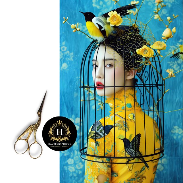 Vibrant Blue Yellow Floral Birdcage Hat Decoupage Tissue Paper (Creator Uploaded)