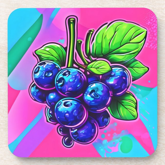 Vibrant Blueberry Artwork Coaster (Front)