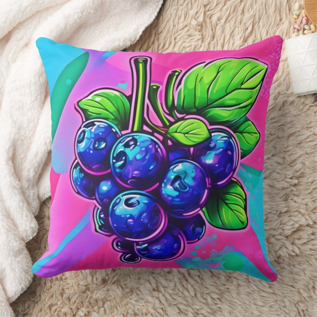 Vibrant Blueberry Artwork Cushion (Blanket)
