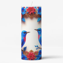 Vibrant Bluebirds Resting Among Colourful Flowers