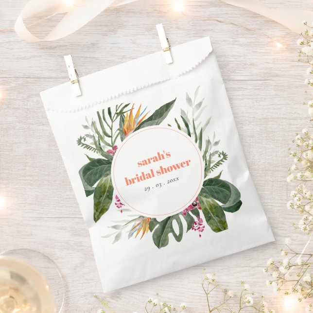 Vibrant Blush Boho Tropical Floral Bridal Shower Favour Bag (Clipped)