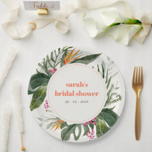 Vibrant Blush Boho Tropical Floral Bridal Shower Paper Plate