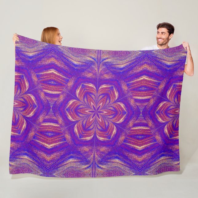 Vibrant Bohemian Abstract Evening Lily Floral Fleece Blanket (In Situ)