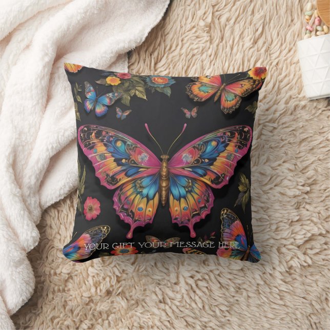 Vibrant Bohemian Butterfly Art Neon Oil-Painting Cushion (Blanket)