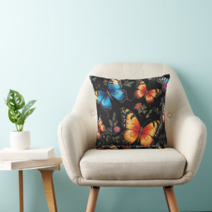 Vibrant Bohemian Butterfly Art Neon Oil-Painting Cushion