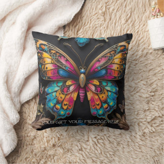 Vibrant Bohemian Butterfly Art Neon Oil-Painting Cushion