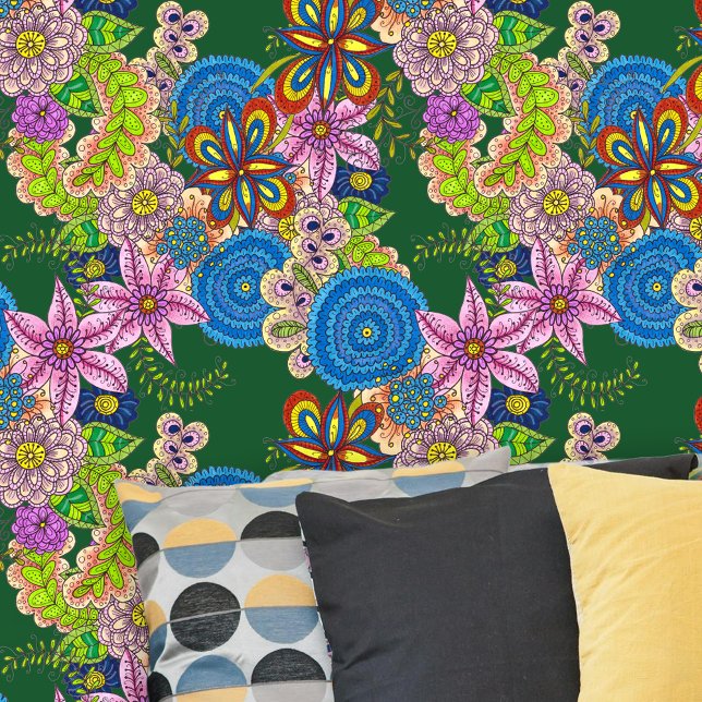 Vibrant Bohemian Folk Art Hand-Drawn Floral Wallpaper (Creator Uploaded)
