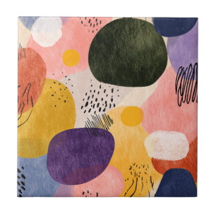 Vibrant Boho Abstract Pattern Organic Shapes Ceramic Tile