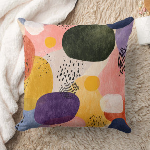 Vibrant Boho Abstract Pattern Organic Shapes Cushion