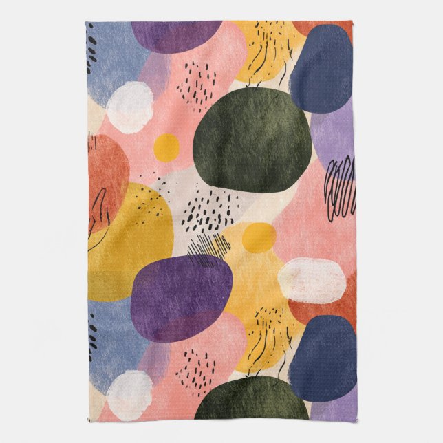 Vibrant Boho Abstract Pattern | Organic Shapes Tea Towel (Vertical)