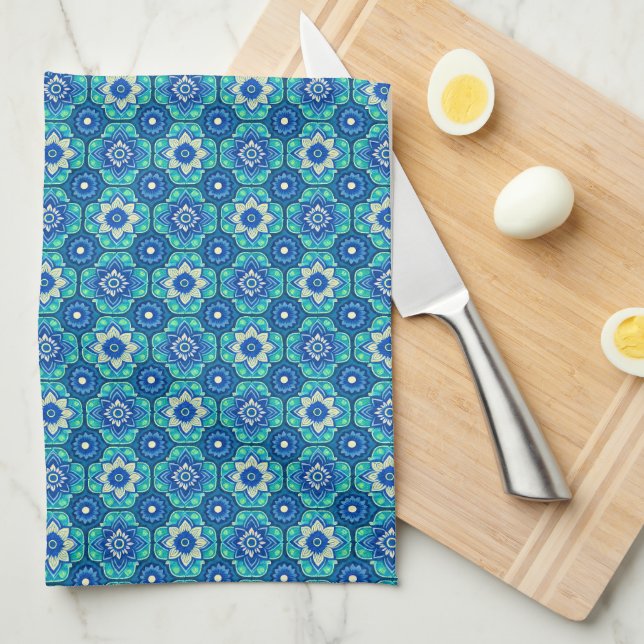 Vibrant Boho Chic Floral Pattern Tea Towel (Quarter Fold)