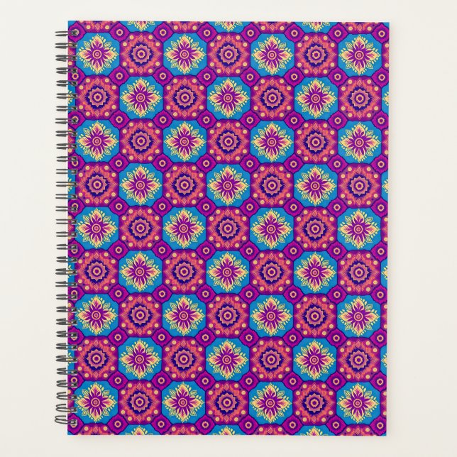 Vibrant Boho Chic Mandala Floral Pattern Planner (Front)