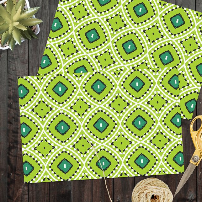 Vibrant Boho Ethnic Lime Green Geometric Pattern Tissue Paper (Creator Uploaded)