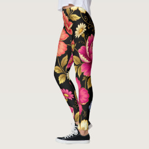 Vibrant Boho Floral Botanical Pattern   Leggings