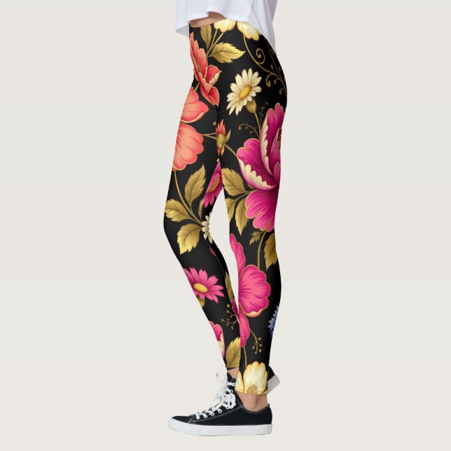 Vibrant Boho Floral Botanical Pattern   Leggings (Left)