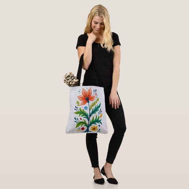 Vibrant Boho Floral Tree Folk Art Botanical Tote Bag (On Model)