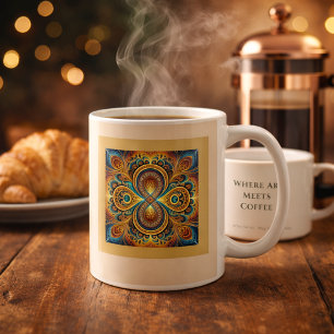 Vibrant Boho Fractal Mandala Art Coffee Mug