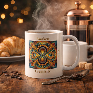 Vibrant Boho Fractal Mandala Art Coffee Mug