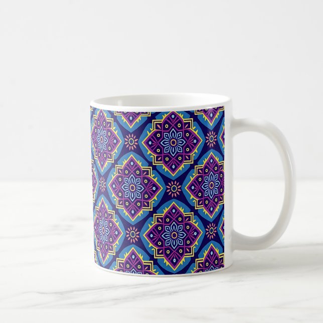 Vibrant Boho Geometric Floral Pattern Coffee Mug (Right)